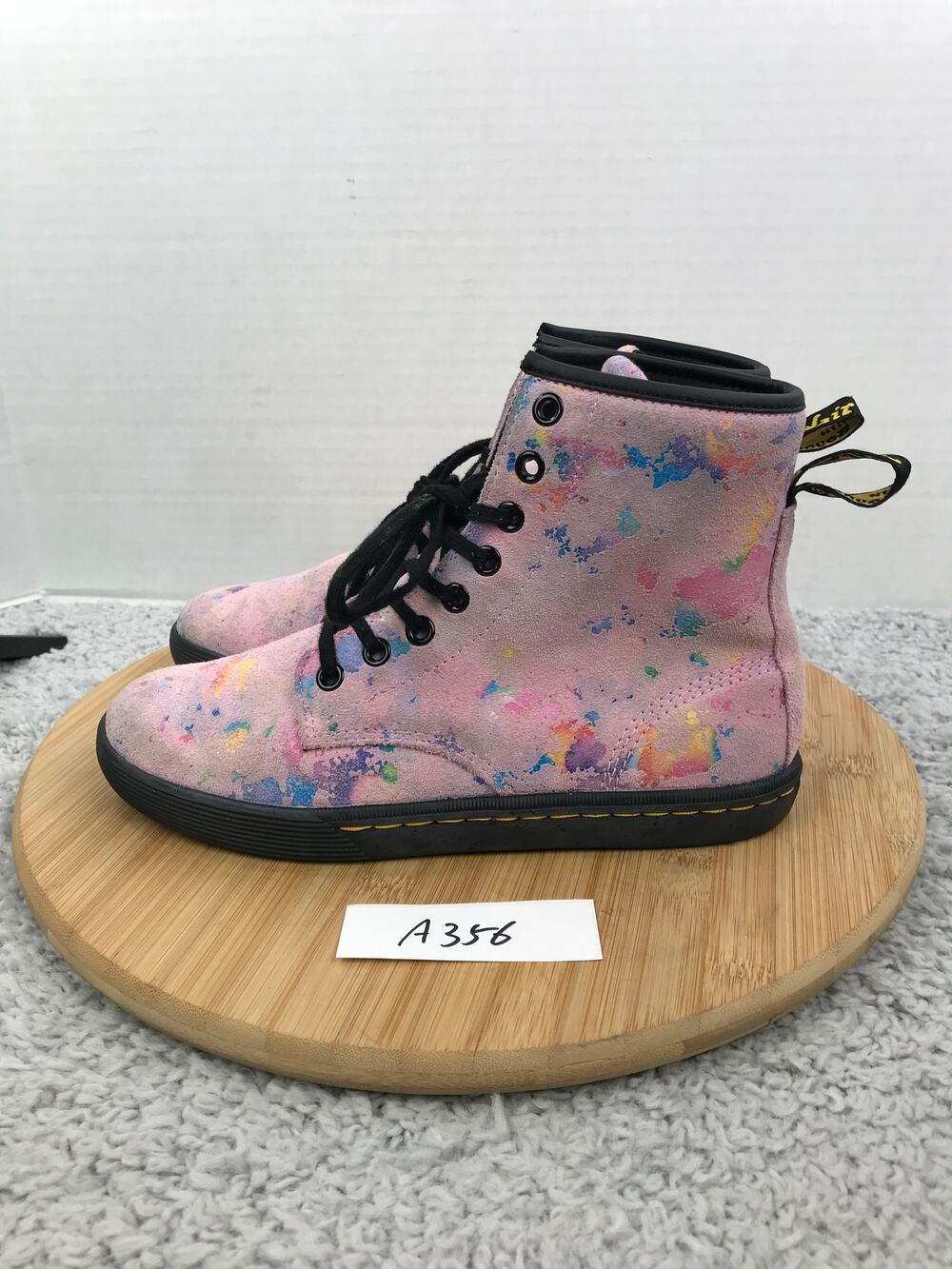 Dr. Martens Womens 6 Sheridan Pink Rainbow Burst Suede Casual Ankle Lace Up Boot